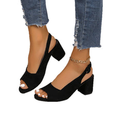 Load image into Gallery viewer, Women's Colorful Block Heel Sandals | Round Toe Suede Heels with Buckle Closure
