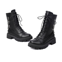 Load image into Gallery viewer, Women's Chunky Heel Mid-Calf Lace-Up Boots | Square Toe Dr. Martens Style | Sizes 35–42