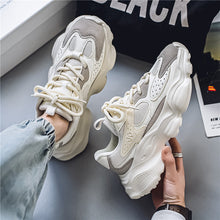 Load image into Gallery viewer, Men's Chunky Soled Dad Sneakers | Mesh Upper Lace-Up Athletic Shoes | Beige Black Gray
