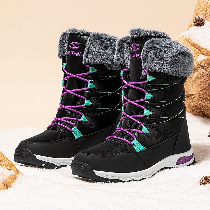 Women's Faux Fur Winter Snow Boots - Warm Mid-Height Soft Sole Casual Boots