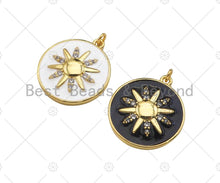 Load image into Gallery viewer, 18K Gold Sunflower On Black White Enamel Round Coin Shape Pendant,CZ Micro Pave Enamel Medallion Charm, Enamel Jewelry, 24x21mm,Sku#B132