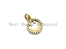 Load image into Gallery viewer, CZ Colorful Micro Pave Smiley Face Charm/Pendant, Round Face Shaped Pave Pendant, Gold plated, 10x12mm, Sku#F843