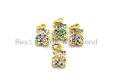 Load image into Gallery viewer, CZ Colorful Micro Pave Teddy Bear Pendant, Teddy Bear Shaped Pave Pendant, Gold plated, 8x12mm, Sku#F725C
