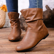 Load image into Gallery viewer, Women's Flat Ankle Boots – Wrinkled PU Leather Side Zipper | Black &amp; Brown