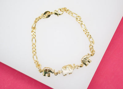 18K Gold Filled Enamel Elephant Figaro Bracelet (XX15)