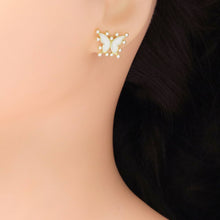 Load image into Gallery viewer, CZ Gold White Pearl Enamel Butterfly Stud Earrings, Sku#LD534