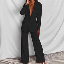 Load image into Gallery viewer, Lapel Button-Down Blazer &amp; Straight-Leg Trousers Suit