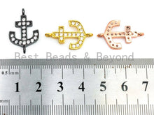 Load image into Gallery viewer, CZ Clear Micro Pave Anchor Arrow Connector, Clear CZ on Gold/Silver/Rose Gold/Gunmetal Bracelet Necklace Charm,14x23mm, sku#M217