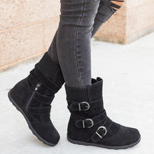 Load image into Gallery viewer, Women's Buckle Strap Winter Boots | Matte Round-Toe Flat Ankle Boots