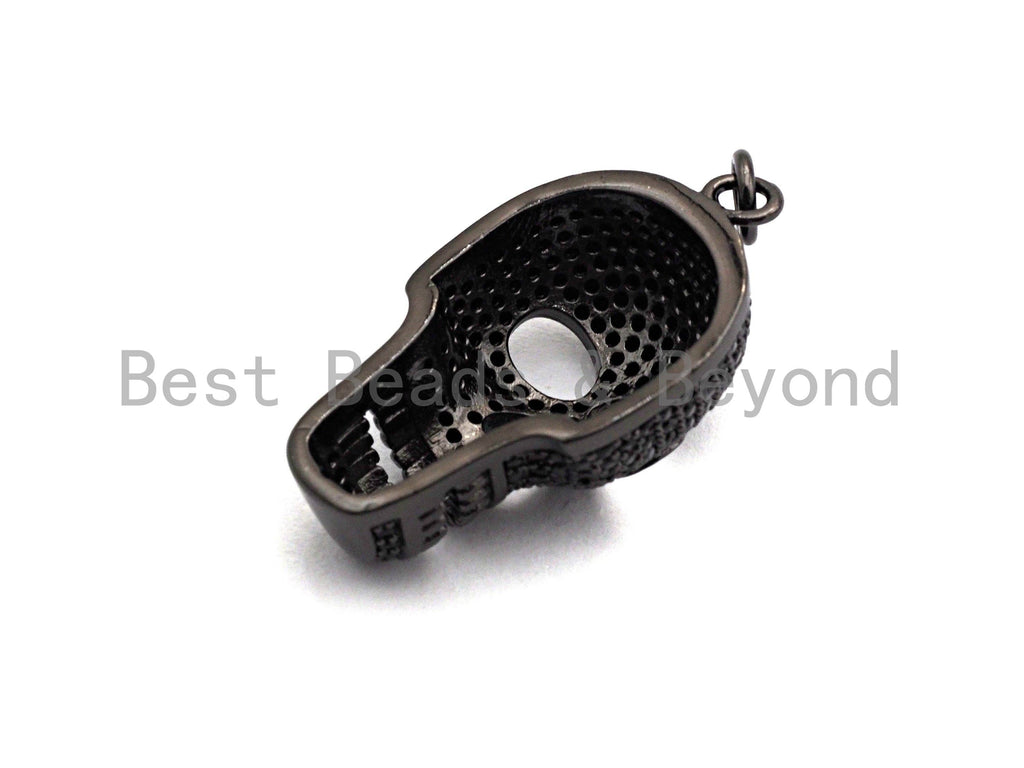 CZ Clear/Black Micro Pave Skull Pendant, CZ Pave Pendant, Gold/Rose Gold/Silver/Gunmetal plated,Halloween Pave, 9x16x28mm, Sku#F809