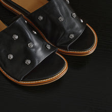 Load image into Gallery viewer, Women's Studded Leather Slide Sandals | Open Toe Flat Mules