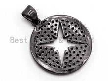 Load image into Gallery viewer, Black CZ Pave On Black Micro Pave Hollow Star Round Pendant/Charm, Cubic Zirconia Pendant, 18x21mm, F374