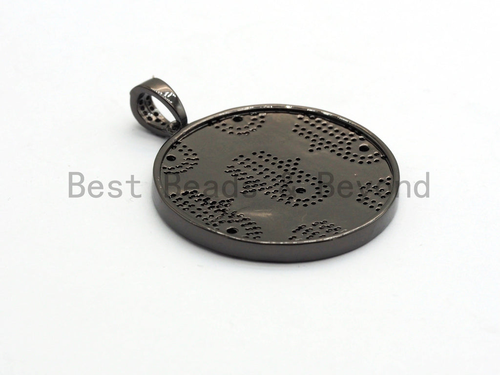 LARGE Enamel Colorful Round With Hamsa Hand Pendant,CZ Micro Pave Oil Drop Round pendant,Enamel pendant,Enamel Jewelry,34x38mm,sku#F592