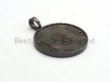 Load image into Gallery viewer, LARGE Enamel Colorful Round With Hamsa Hand Pendant,CZ Micro Pave Oil Drop Round pendant,Enamel pendant,Enamel Jewelry,34x38mm,sku#F592