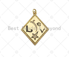 Load image into Gallery viewer, Gold Filled CZ Micro Pave Love Word On Rhombus Shape Pendant, 18K Gold Filled Black Enamel Charm, Necklace Bracelet Charm,30x38mm,Sku#L567