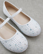 Load image into Gallery viewer, Satin Mary Jane Flats With Rhinestones Embellishment
