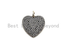 Load image into Gallery viewer, CZ Micro Pave Heart Shape Pendant, Antique Silver Tone, Cubic Zirconia Pave Heart Charm Pendant, 22mm,sku#F1024