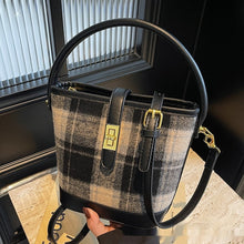 Load image into Gallery viewer, Vintage Plaid Suede Tote Bucket Bag - Korean Style Shoulder Handbag for Women
