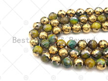 Load image into Gallery viewer, Half Gold Plated Olive Green Agate Beads, 8mm/10mm/12mm Roun