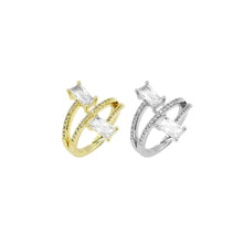 Load image into Gallery viewer, CZ Gold Silver Rectangle CZ Adjustable Ring, Sku#A146