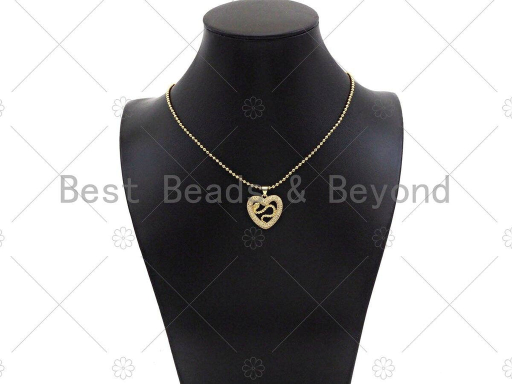 CZ Micro Pave Snake On Heart Shape Pendant/Charm,Cubic Zirconia Gold Charm, Necklace Bracelet Charm Pendant,21x21mm, Sku#LD32