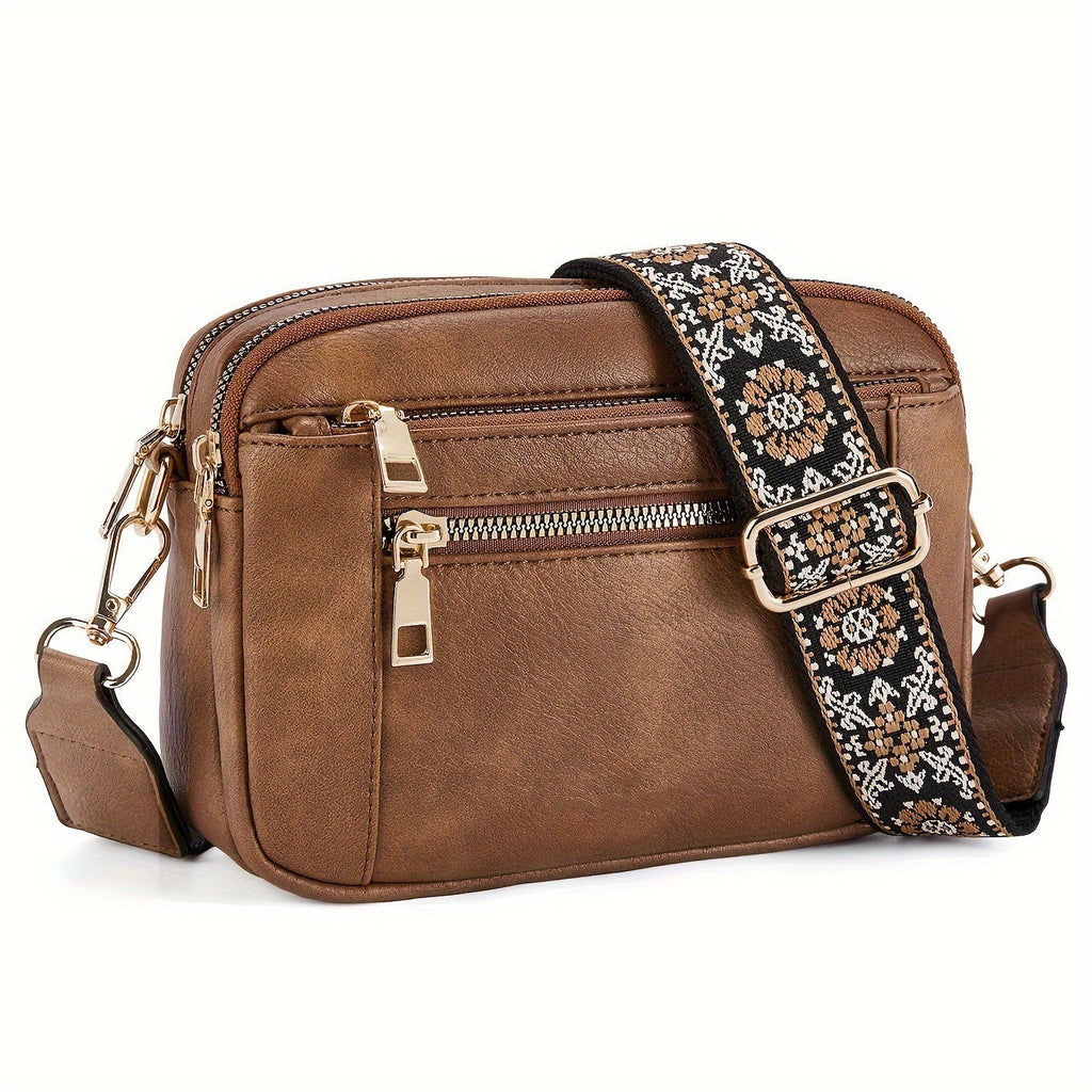 Women's Color Block PU Leather Crossbody Bag - Adjustable Strap Shoulder Bag with Zipper Closure