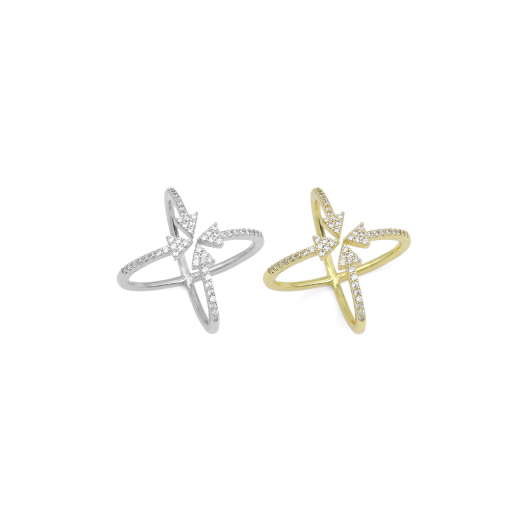 Clear CZ Arrows Criss Cross Ring, Sku#A181