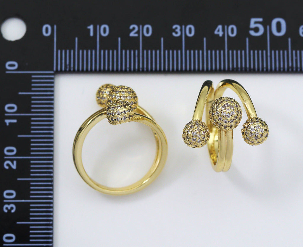 CZ Triple Ball Adjustable Ring, Sku#LD253