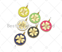 Load image into Gallery viewer, Gold Filled Clover On Colorful Enamel Round Coin Shape Pendant, Shamrock charm, Sku#L570
