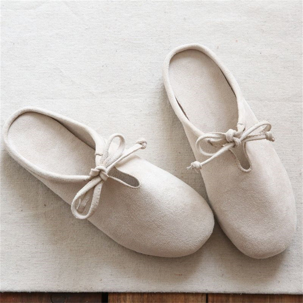Women's Retro Velvet Loafer Flat Slip-On Half Slipper Shoes | Corduroy Upper | Pink Blue Beige