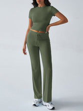 Load image into Gallery viewer, Crew Neck Short Sleeve Top &amp; Full-Length Pants Set – Solid Color, 10 Colors