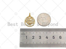 Load image into Gallery viewer, CZ Micro Pave Hug Heart On Round Ring Shape Pendant/Charm,CZ 14K Dainty Gold Charm, Necklace Bracelet Charm Pendant,16x19mm,Sku#CP18