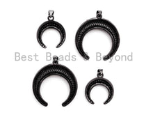 Load image into Gallery viewer, Black CZ Pave On Black Micro Pave Crescent Moon Charm Beads, Micro Paved Horn Pendant,30x31/19x22mm, sku#F399