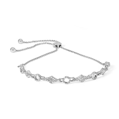 .925 Sterling Silver 1/2 Cttw Diamond Alternating Circle and Kite Link Adjustable Bolo Bracelet (I-J Color, I3 Clarity) - 4