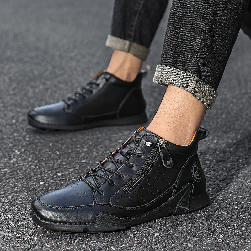 Men's Casual Microfiber Leather Lace-Up Sneakers | Plus Size Athletic Shoes