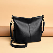 Load image into Gallery viewer, Women's High-Capacity Tassel Crossbody Bag – Leather Bucket Bag with Zipper Pocket