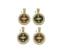 Load image into Gallery viewer, CZ Evil Eye On Gemstone Round Coin Charm, Sku#LX75