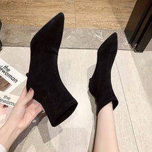 Load image into Gallery viewer, Women's Suede Stiletto Mid-Calf Boots | Slip-On Korean Style | Black | Sarah Express