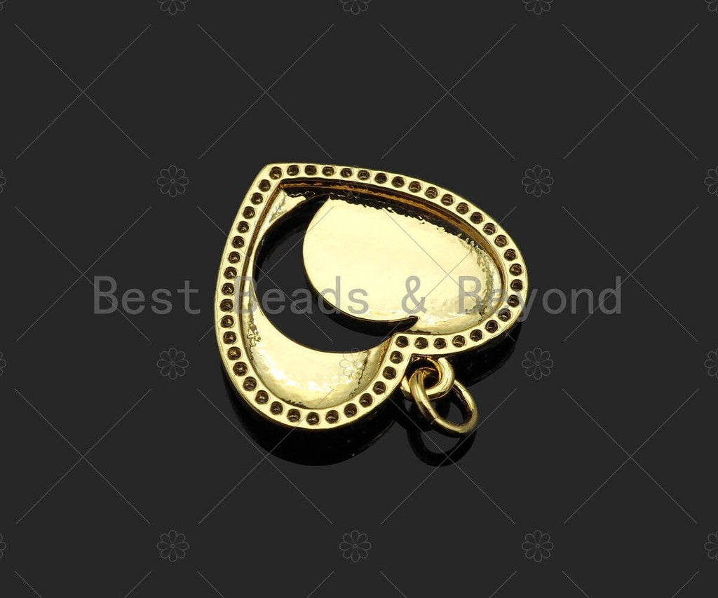 Gold Filled CZ Micro Pave Hollow Out Cresent Moon On Heart Shape Pendant ,18K Gold Filled Charm, Necklace Bracelet Pendant,21x20mm,Sku#LD102