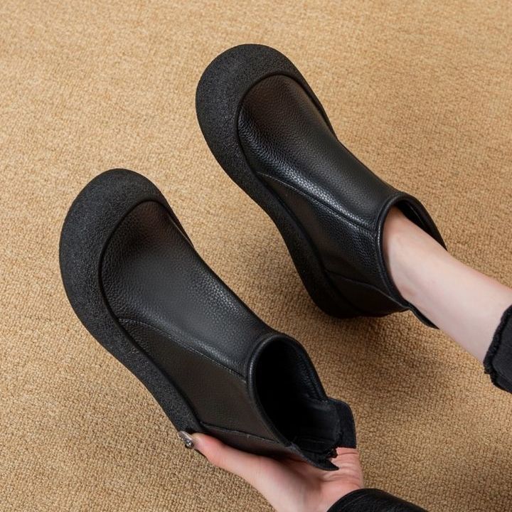 Women's Vintage Mid-Calf Boots | PU Leather Back Zipper | Flat Heel Casual Winter Boots
