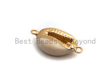 Load image into Gallery viewer, Gold Plated Cowrie Shell Connector, Double Bails Cowrie, Cowrie Charms, Gold Cowrie, Cowrie Necklace, Boho Charm, 12x24mm, Sku#V38