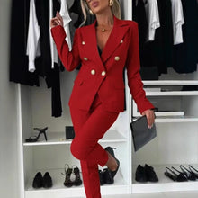 Load image into Gallery viewer, Double-Breasted Lapel Blazer &amp; Zip-Up Trousers Suit