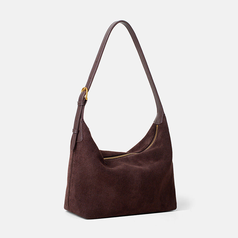 Women's Genuine Leather Tote Bag – Minimalist Matte Cowhide Shoulder Bag with Zipper Pockets