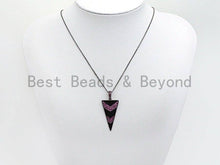 Load image into Gallery viewer, Gunmetal Triangle Shape with Blue/Pink/Black Arrow Pave CZ Pendant, CZ Pave Pendant, 20x46mm, sku#X103