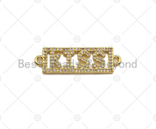 Load image into Gallery viewer, KISS on Rectangle Connector, Kiss Bracelet Link, Rectangle  Connector, Cubic Zirconia Pendant, Gold Tone, 10x31mm, Sku#LK85
