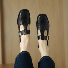 Load image into Gallery viewer, Mary Jane Pumps Women Retro Square Toe Chunky Heel Leather Shoes