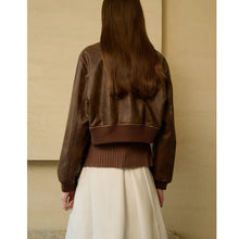 Load image into Gallery viewer, Stylish Zippered Leather Jacket With A Retro Biker-inspired Design And Long Sleeves