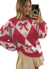 Load image into Gallery viewer, Womens Trendy Pullover Sweater With A Bow-knot Print And Long Knitted Sleeves
