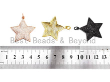 Load image into Gallery viewer, CZ Clear/Black Micro Pave Five Point Star Pendant, Star Shaped Pave Pendant, Gold/Rose Gold/Silver/Gunmetal plated, 32x33mm, Sku#F401