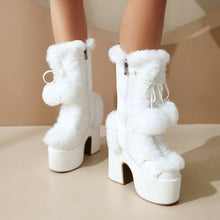 Load image into Gallery viewer, Women's Mid-Calf Chunky Heel Furry Boots – Suede Platform Winter Boots